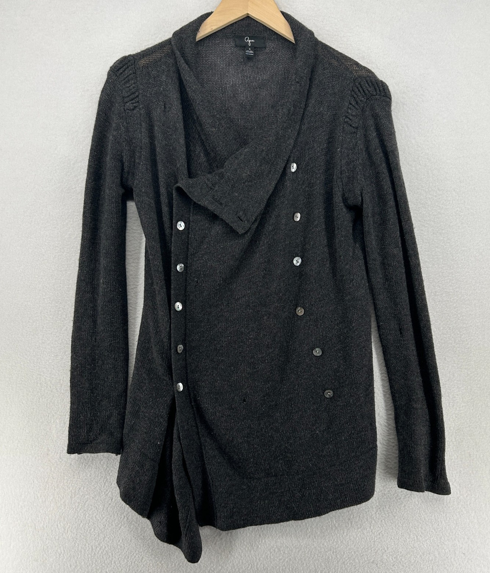 AQUA Sweater S Wool Cashmere Sheer Shawl Double Breasted Cardigan Gray